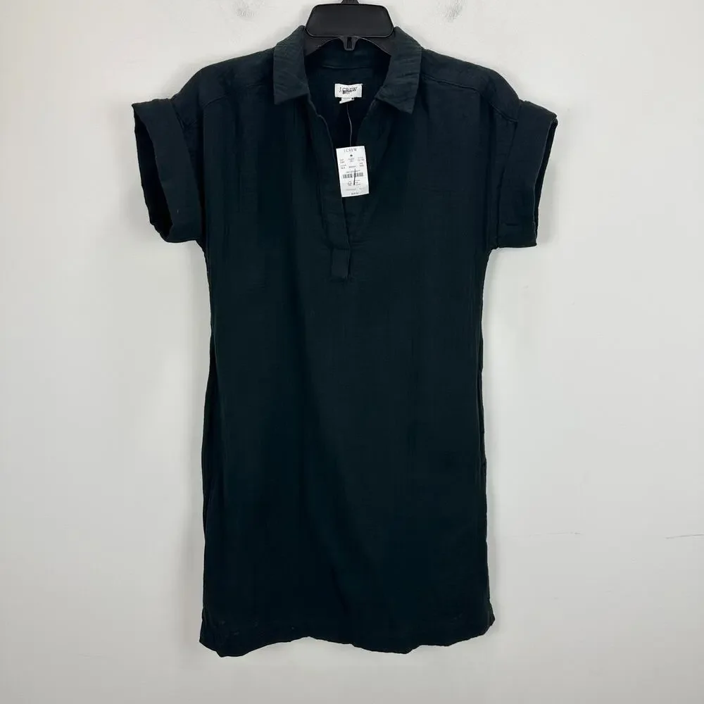 J.Crew Short Sleeve Gauze Popover Dress Mini Casual Cotton Black XXS NWT
